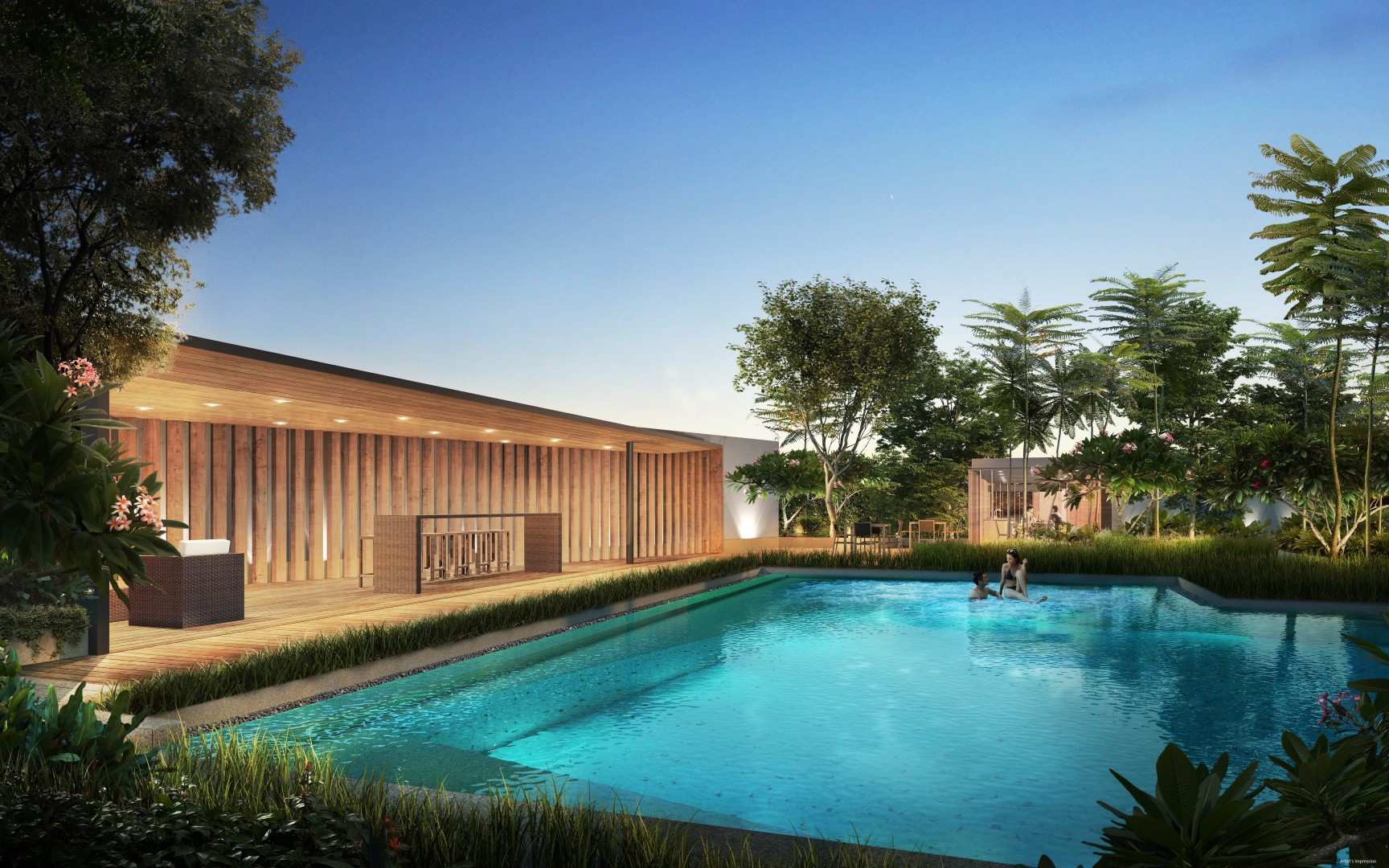 Artist's impression of the azure blue swimming pool at Le Quest.