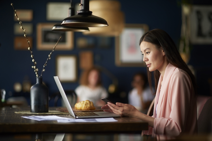 woman staring at laptop