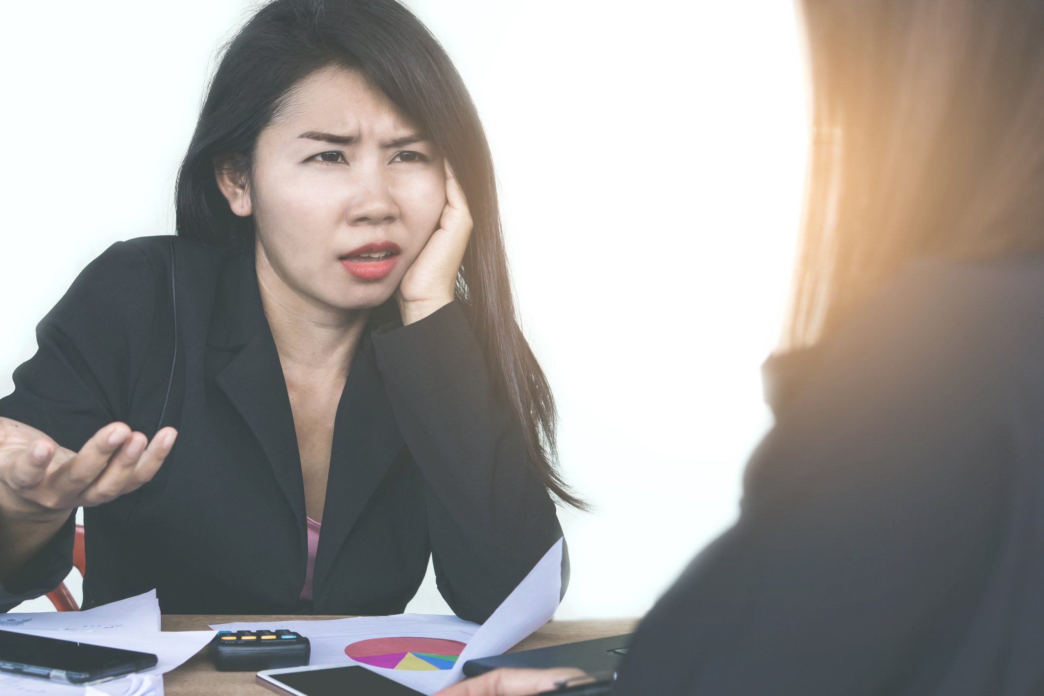 Angry lady scolding someone