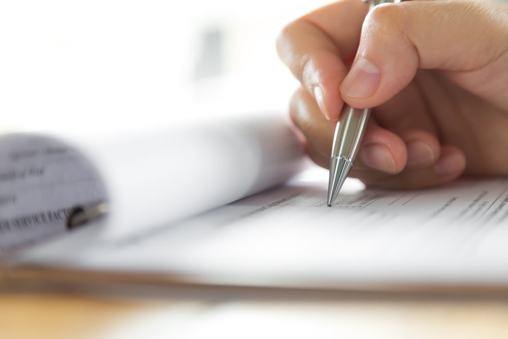 Hand writing on a form