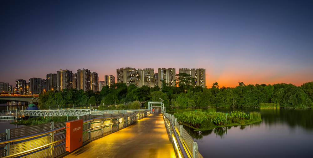 During dusk, the Floating Wetland has a great view.