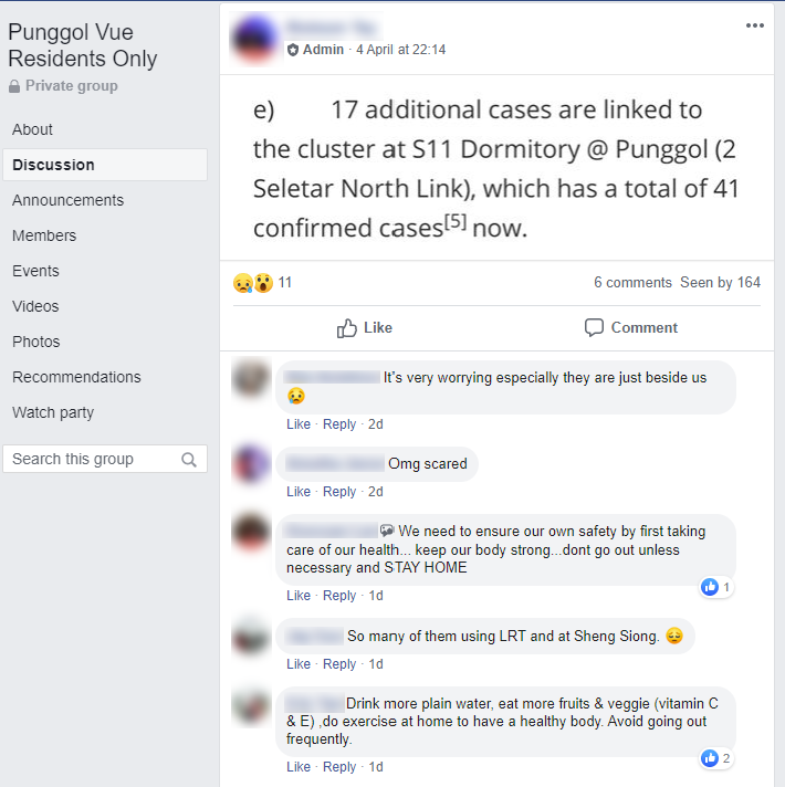 Punggol Vue covid-19 cluster dormitory facebook 4 April