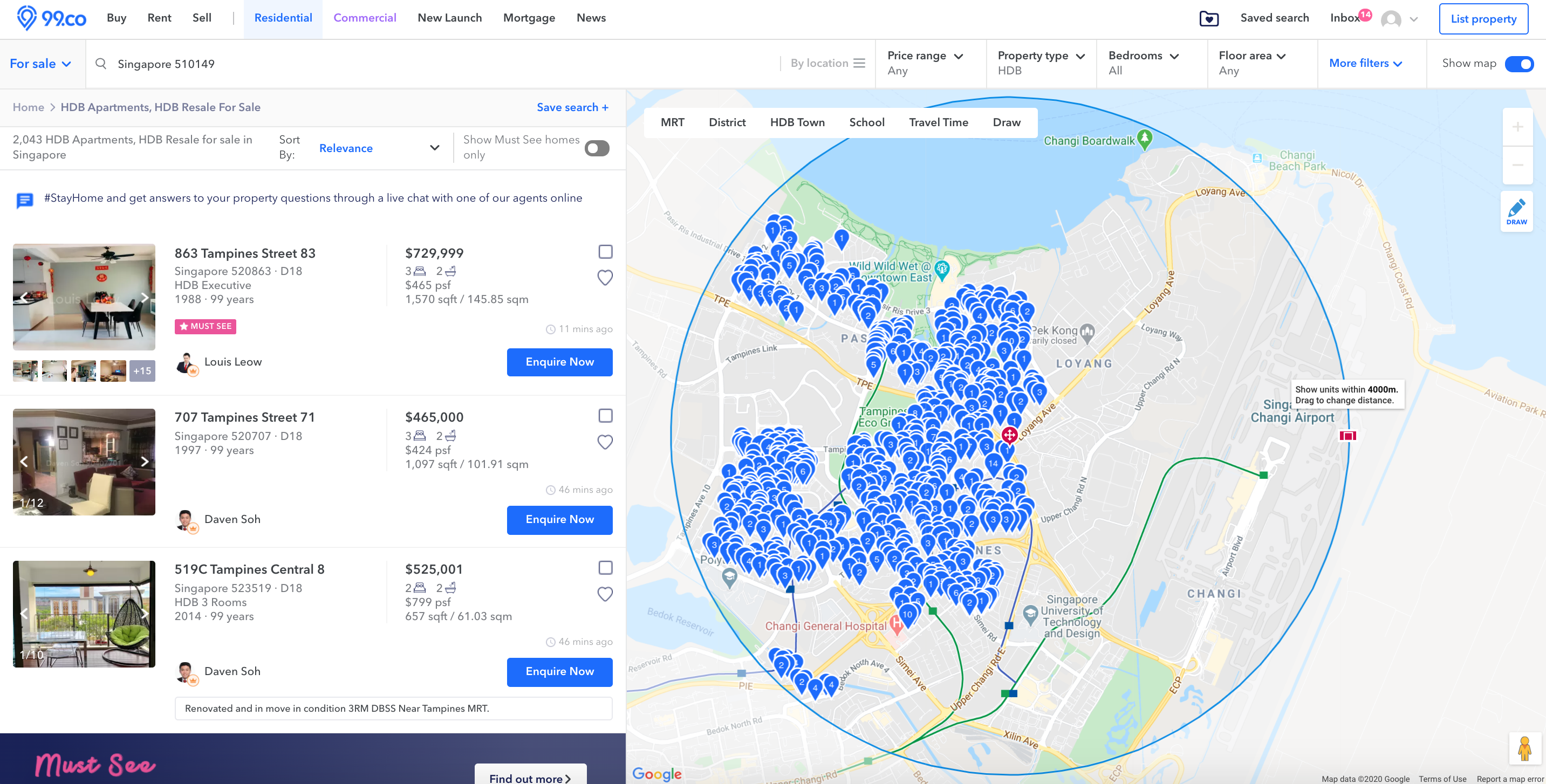 99.co radius search