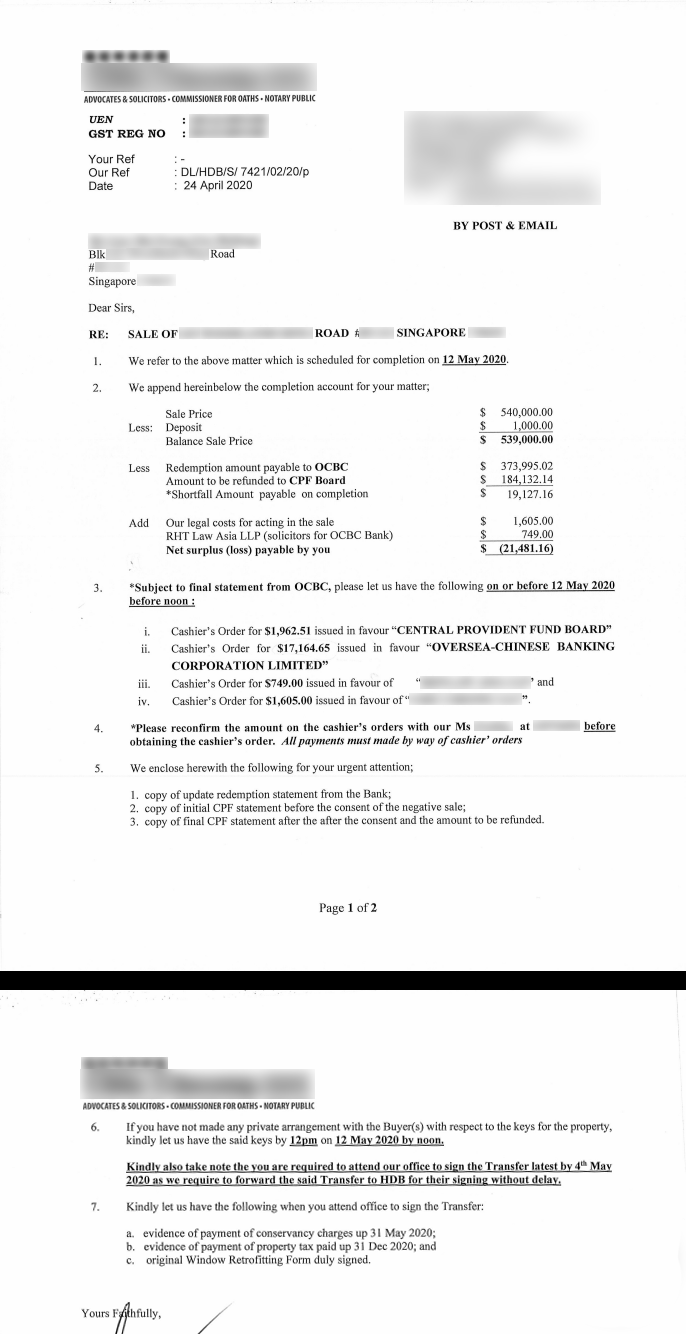 negative sale hdb lawyer letter debt