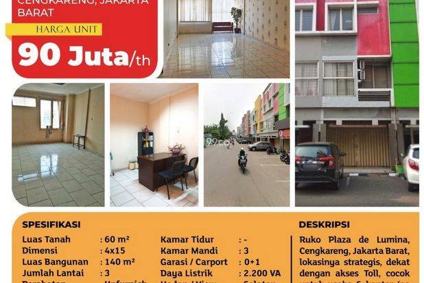 (TSI/16063) Ruko Plaza de Lumina, Cengkareng, 4x15 m², 3 Lt
