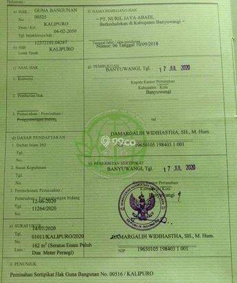 Tanah Kavling Sertifikat Sudah Split di Kalipuro, Banyuwangi