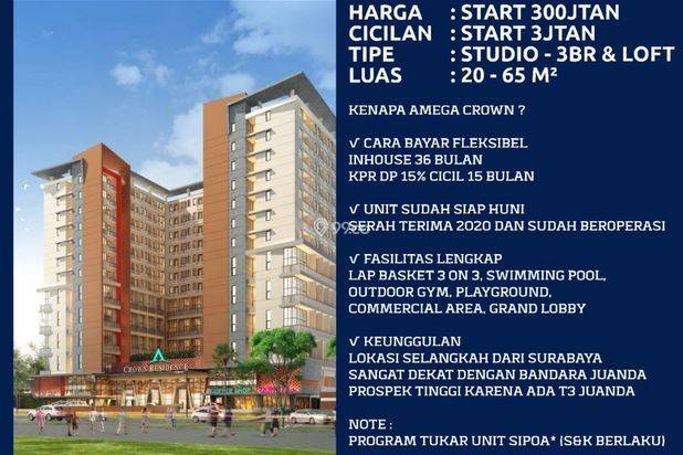 Apartemen amega crown waru sidoarjo surabaya selatan oerr merr