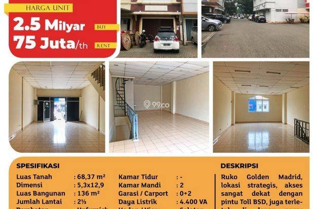 (TSI/15971) Ruko Golden Madrid, BSD, Tangerang, 5.3x12.9 m² (TSI/15971) Ruko Golden Madrid, BSD, Tangerang, 5.3x12.9 m²