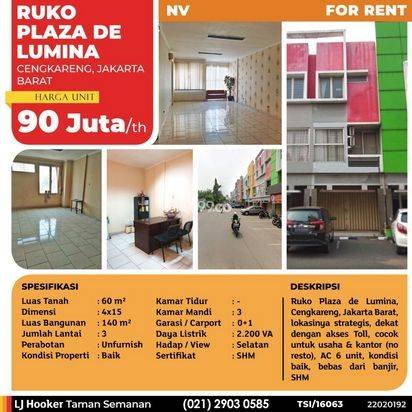 (TSI/16063) Ruko Plaza de Lumina, Cengkareng, 4x15 m², 3 Lt (TSI/16063) Ruko Plaza de Lumina, Cengkareng, 4x15 m², 3 Lt