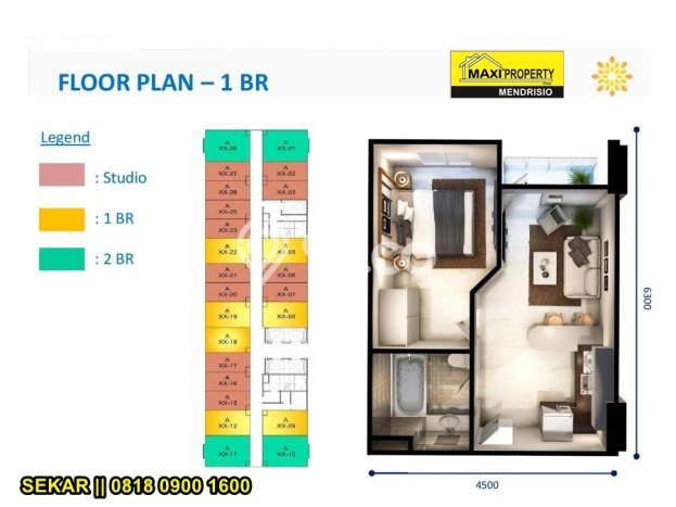 Unit Apartemen Dijual di Cibitung, Bekasi, dengan 1 Bedroom, 1 Bathroom Unit Apartemen Dijual di Cibitung, Bekasi, dengan 1 Bedroom, 1 Bathroom