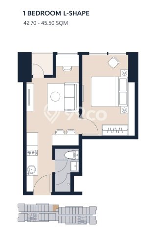 Apartemen Kawasan , Jakarta Selatan, 1 KM, Luas 43m2m² Apartemen Kawasan , Jakarta Selatan, 1 KM, Luas 43m2m²