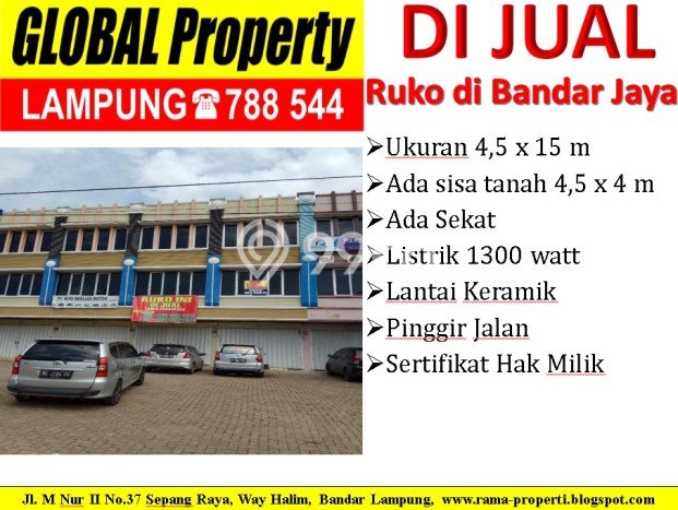 Unit Ruko Dijual di Bandar Mataram Lampung Tengah 168m2 Unit Ruko Dijual di Bandar Mataram Lampung Tengah 168m2