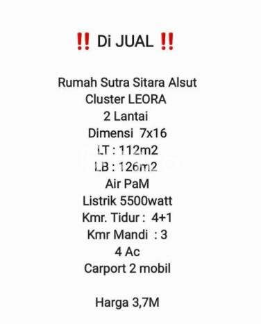 For Sale! Premium House LT 112m2 Desain Elegan di Alam Sutera For Sale! Premium House LT 112m2 Desain Elegan di Alam Sutera