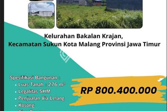 Tanah Kavling di Sukun Dijual dengan Luas 276m2 Tanah Kavling di Sukun Dijual dengan Luas 276m2