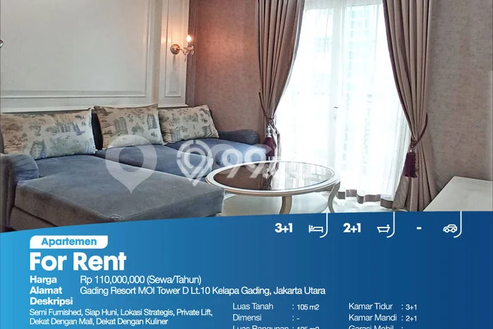 Ada Unit Apartemen Murah Disewa di Kelapa Gading, Jakarta Utara 3 BR Ada Unit Apartemen Murah Disewa di Kelapa Gading, Jakarta Utara 3 BR