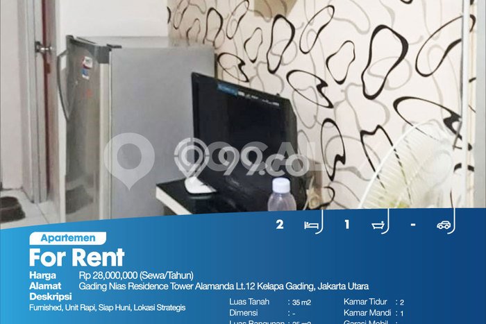 Apartemen Disewakan Murah 2 KT / 1 KM di Kelapa Gading, Jakarta Utara Apartemen Disewakan Murah 2 KT / 1 KM di Kelapa Gading, Jakarta Utara