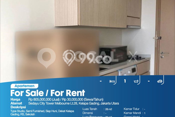 Disewakan Apartemen Minimalis 28m2 Punya 0 KT, 1 KM, Lokasi di Kelapa Gading Disewakan Apartemen Minimalis 28m2 Punya 0 KT, 1 KM, Lokasi di Kelapa Gading