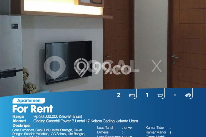 Disewakan Cepat! Hunian Apartemen Hemat di Kelapa Gading, Jakarta Utara 2 Kamar Tidur dan 1 Kamar Mandi Disewakan Cepat! Hunian Apartemen Hemat di Kelapa Gading, Jakarta Utara 2 Kamar Tidur dan 1 Kamar Mandi