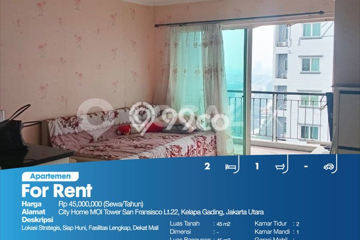 Disewakan Apartemen Minimalis 45m2 Punya 2 KT, 1 KM, Lokasi di Kelapa Gading Disewakan Apartemen Minimalis 45m2 Punya 2 KT, 1 KM, Lokasi di Kelapa Gading
