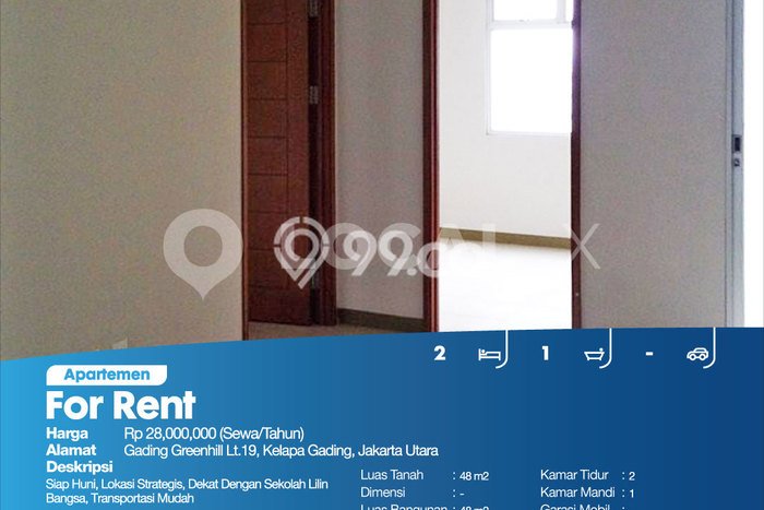 Sewa Sekarang Apartemen Strategis 2 KT, 1 KM di Kawasan Kelapa Gading Sewa Sekarang Apartemen Strategis 2 KT, 1 KM di Kawasan Kelapa Gading