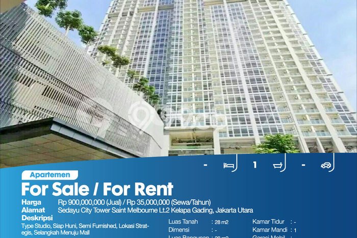 Sewa Sekarang Apartemen Strategis 0 KT, 1 KM di Kawasan Kelapa Gading Sewa Sekarang Apartemen Strategis 0 KT, 1 KM di Kawasan Kelapa Gading