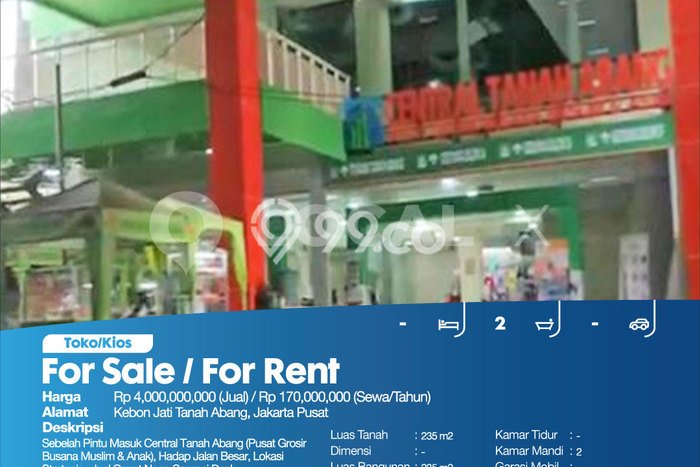 FOR SALE! Komersial di Tanah Abang Jakarta Pusat, LT 235m2, LB 235m2 FOR SALE! Komersial di Tanah Abang Jakarta Pusat, LT 235m2, LB 235m2