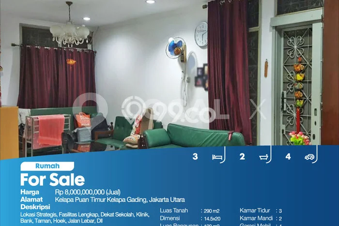 Hunian Mewah Dijual LT 290m2 di Kelapa Gading, Jakarta Utara Hunian Mewah Dijual LT 290m2 di Kelapa Gading, Jakarta Utara