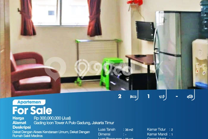 Unit Apartemen 2 Kamar & 1 Kamar Mandi Dijual di Pulo Gadung, Jakarta Timur Unit Apartemen 2 Kamar & 1 Kamar Mandi Dijual di Pulo Gadung, Jakarta Timur