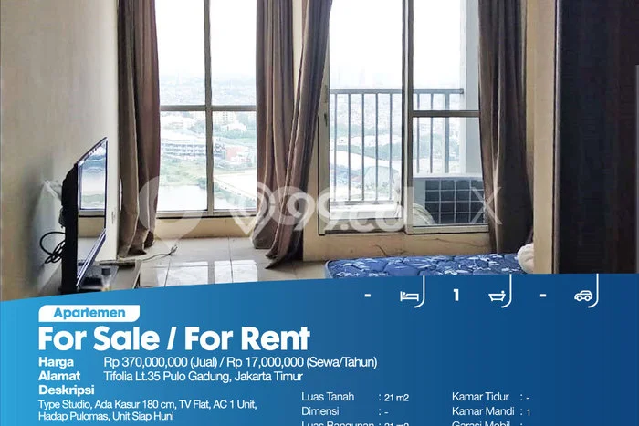 Apartemen Harga Terjangkau Dijual di Pulo Gadung, Jakarta Timur Punya 0 Kamar Tidur Apartemen Harga Terjangkau Dijual di Pulo Gadung, Jakarta Timur Punya 0 Kamar Tidur