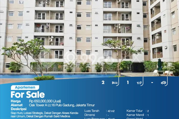 Dijual Apartemen 2 KT 1 KM di Pulo Gadung Dijual Apartemen 2 KT 1 KM di Pulo Gadung