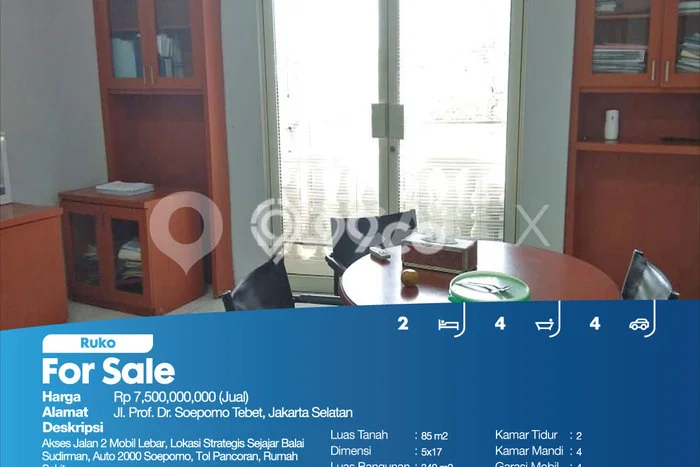 FOR SALE! Ruko di Tebet Jakarta Selatan, LT 85m2, LB 340m2 FOR SALE! Ruko di Tebet Jakarta Selatan, LT 85m2, LB 340m2