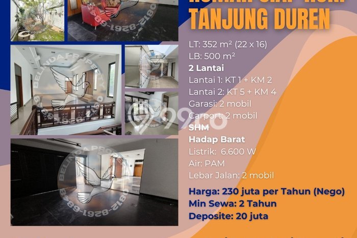 Rumah Disewakan Jakarta Barat LT 352m2 LB 500m2 Area Tanjung Duren Rumah Disewakan Jakarta Barat LT 352m2 LB 500m2 Area Tanjung Duren