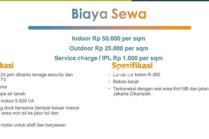 Gudang disewakan di Tambun Selatan Bekasi dengan luas bangunan 2000m2 Gudang disewakan di Tambun Selatan Bekasi dengan luas bangunan 2000m2