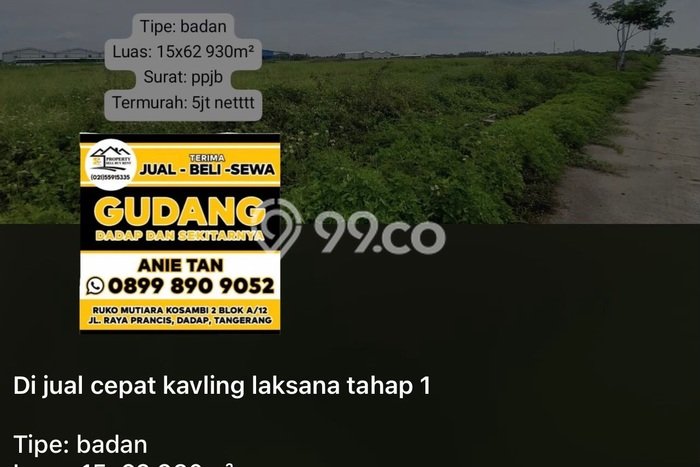 Tanah Kavling di Pakuhaji Dijual dengan Luas 930m2 Tanah Kavling di Pakuhaji Dijual dengan Luas 930m2