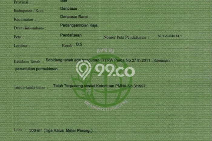 Tanah Premium Kawasan Denpasar Barat, Luas 300m2m², Dekat Denpasar Barat, Denpasar, Denpasar Tanah Premium Kawasan Denpasar Barat, Luas 300m2m², Dekat Denpasar Barat, Denpasar, Denpasar