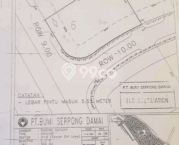 Lahan untuk Dijual Lokasi BSD, Tangerang Selatan Luas 592m2 PPJB Lahan untuk Dijual Lokasi BSD, Tangerang Selatan Luas 592m2 PPJB