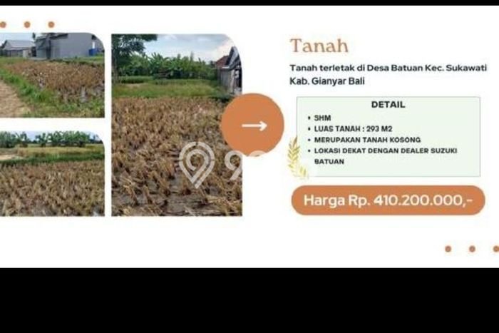 For Sale Tanah Kawasan Sukawati, Luas 293m², Lokasi Potensial For Sale Tanah Kawasan Sukawati, Luas 293m², Lokasi Potensial