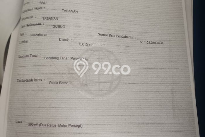 Tanah Komersial Dijual di Tabanan Tabanan 200m2 Tanah Komersial Dijual di Tabanan Tabanan 200m2