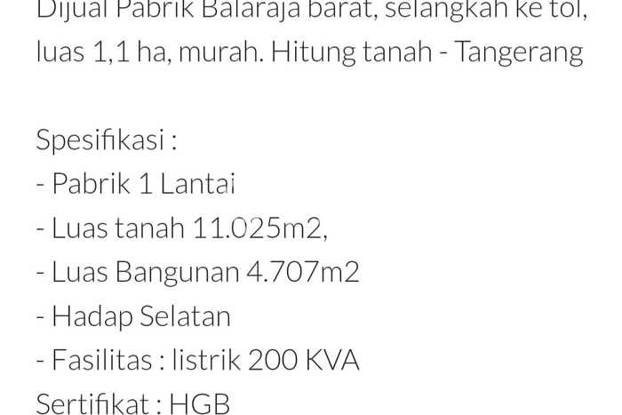 Unit Pabrik Strategis di Sepatan, Tangerang Potensi Cuan Besar Unit Pabrik Strategis di Sepatan, Tangerang Potensi Cuan Besar
