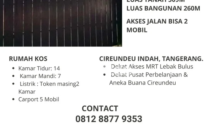 Dijual Kost 14 Kamar di Tangerang untuk Aset Anda Dijual Kost 14 Kamar di Tangerang untuk Aset Anda