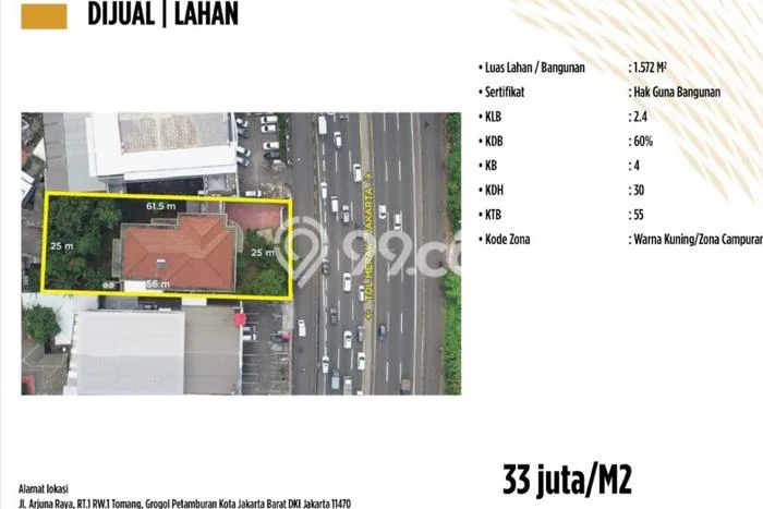 Untuk Dijual Tanah di Jakarta Barat, Luas 1572m2 - Untuk Dijual Tanah di Jakarta Barat, Luas 1572m2 -