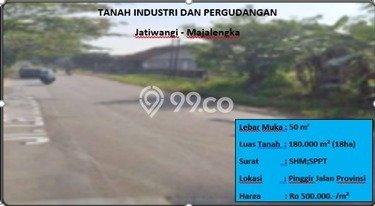Tanah Kawasan Jatiwangi, Luas 180000m², Lokasi Potensial, Kawasan Nyaman, Kontur Datar Tanah Kawasan Jatiwangi, Luas 180000m², Lokasi Potensial, Kawasan Nyaman, Kontur Datar