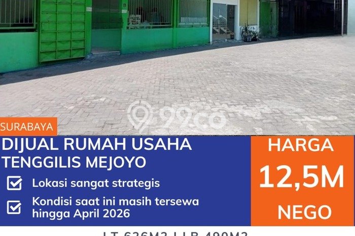 Komersial di Tenggilis Mejoyo, Luas 490m2m², Area Komersial, Strategis Komersial di Tenggilis Mejoyo, Luas 490m2m², Area Komersial, Strategis
