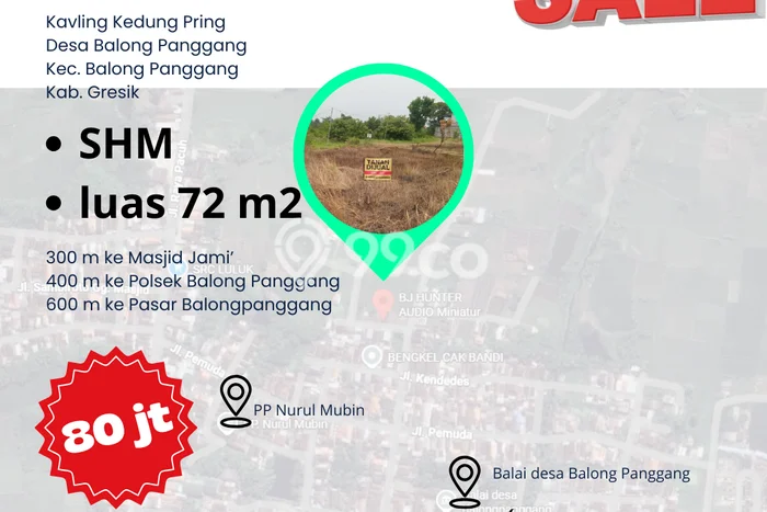 Tanah Kavling untuk Dijual di Balongpanggang Gresik 72m2 Tanah Kavling untuk Dijual di Balongpanggang Gresik 72m2