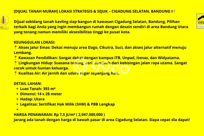 Tanah Dijual di Bandung Seluas 393m2 Strategis Tanah Dijual di Bandung Seluas 393m2 Strategis