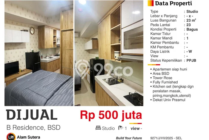 Dijual Apartemen 1 KT di Tangerang Luas 23m2 Dijual Apartemen 1 KT di Tangerang Luas 23m2