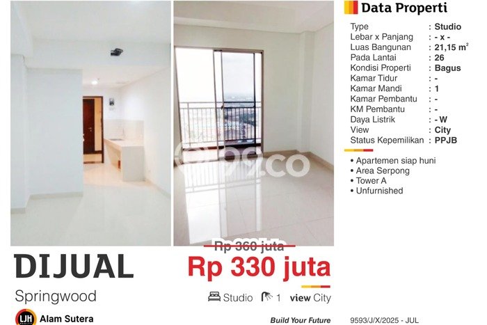 Siap Milik Apartemen 1 Kamar Tidur, 1 Kamar Mandi di Pinang, Tangerang Siap Milik Apartemen 1 Kamar Tidur, 1 Kamar Mandi di Pinang, Tangerang