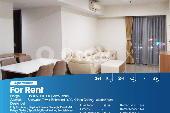 Apartemen Murah dengan 3 BR & 2 KM di Kelapa Gading Jakarta Utara Apartemen Murah dengan 3 BR & 2 KM di Kelapa Gading Jakarta Utara