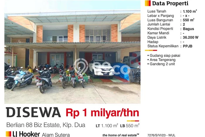 Gudang Disewa di Kelapa Dua, Tangerang, LT 1100m2 / LB 550m2 Gudang Disewa di Kelapa Dua, Tangerang, LT 1100m2 / LB 550m2