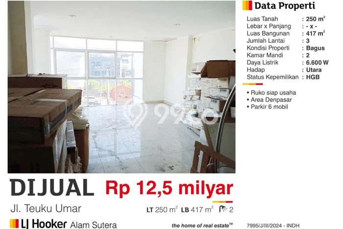 Dijual Ruko di Denpasar Barat Denpasar LT 250m2 / LB 417m2 Dijual Ruko di Denpasar Barat Denpasar LT 250m2 / LB 417m2